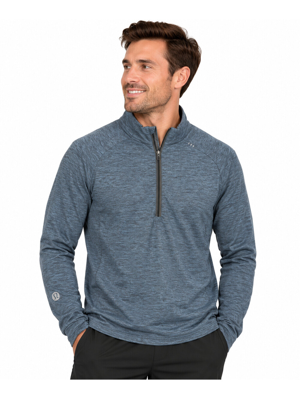 Lululemon Surge Warm 1/2 Zip Men's Large Heathered Hero Blue Black Running